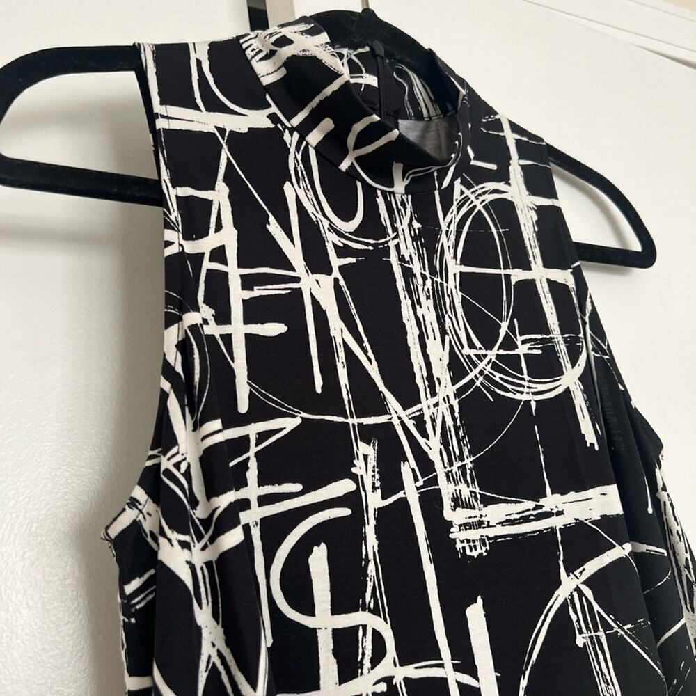 Sara Campbell Black White Letter Mockneck Sleeveless Dress - Picture 2 of 7